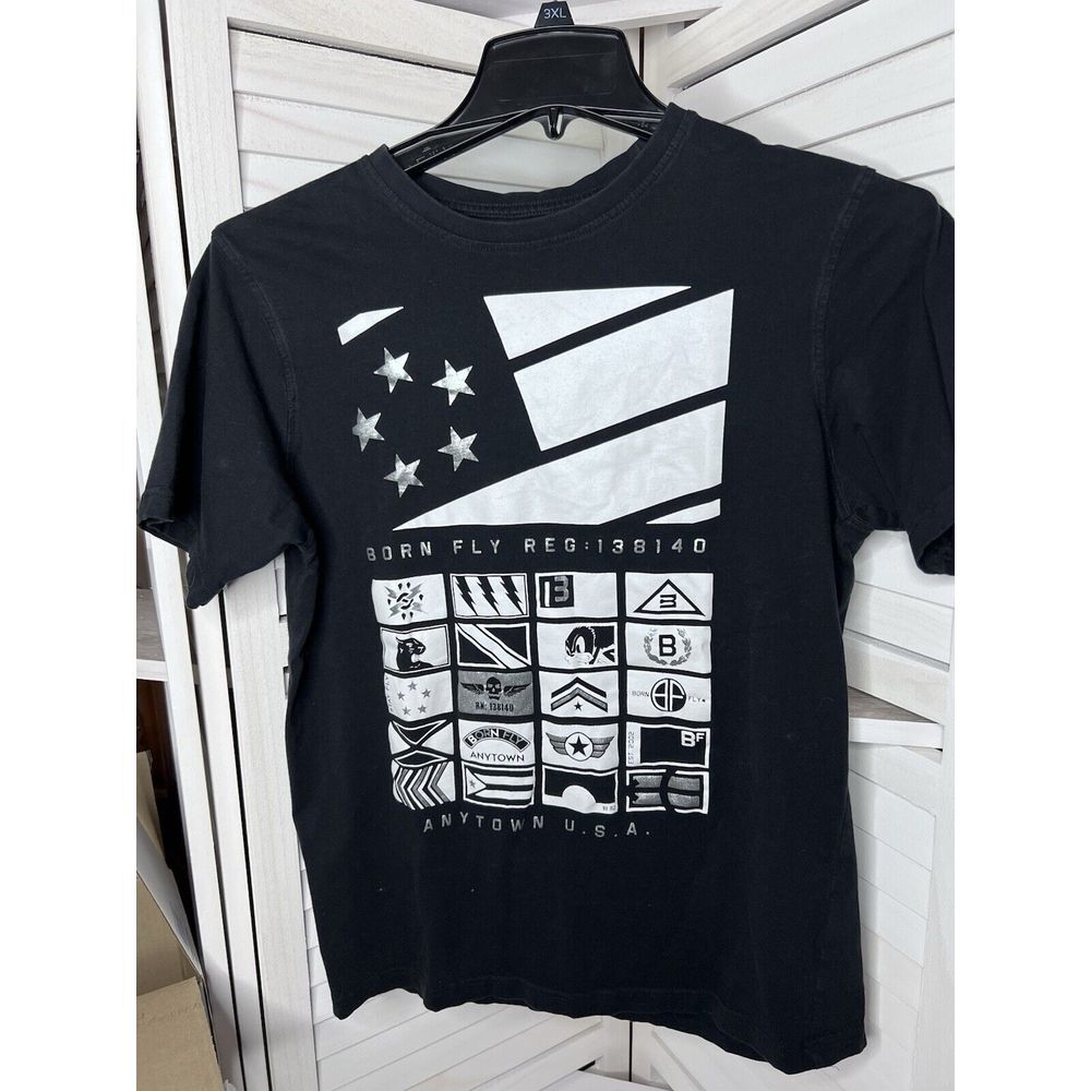 Born Fly Men's T-shirt Size Medium Black W/ White‎ Graphics